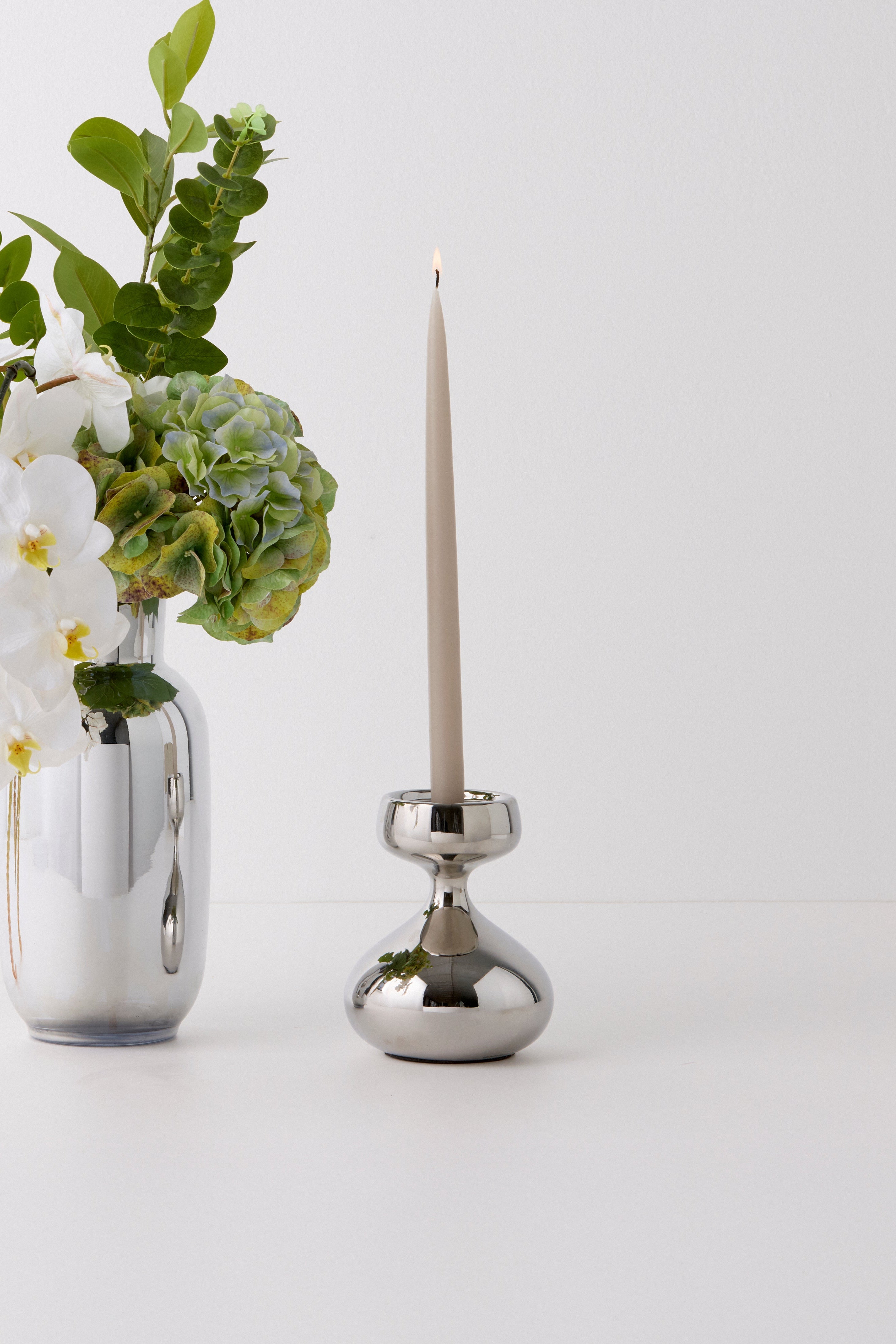 Lysestage dråbe form, chrome - H17 cm